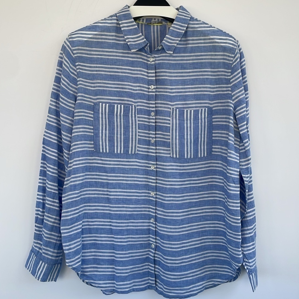 Boden Women’s Blue and White Striped Casual Linen Shirt Size 12 - Picture 9 of 14